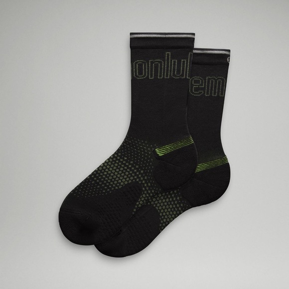 Lululemon MacroPillow Crew Running Socks, Black/Highlight Yellow, Medium - NWT - Picture 2 of 3